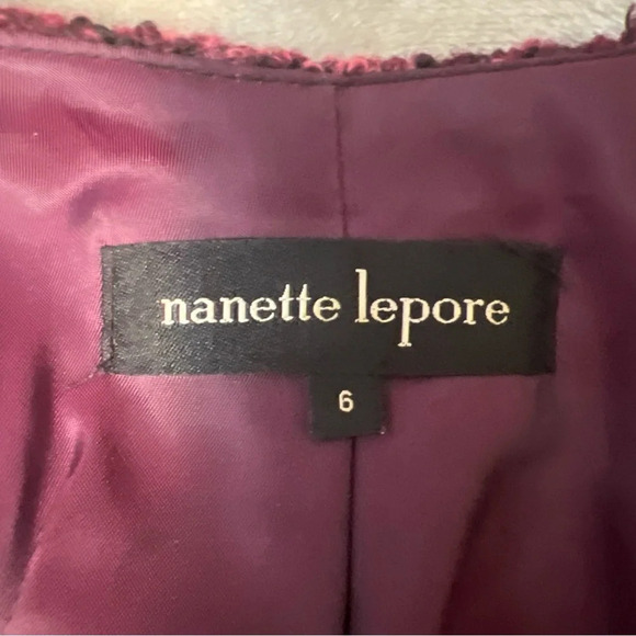 NANETTE LEPORE Tweed Blazer Jacket  Size 6 Plum Black Wool Blend Lined - Picture 7 of 12